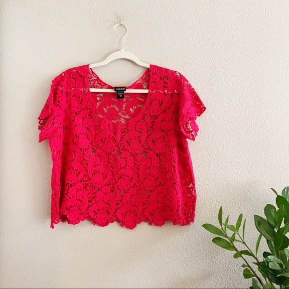 torrid Tops - Torrid Pink Lace Crochet Crop Top Shirt 0